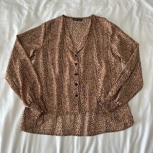 Tan Dalmatian Print Button Up Blouse